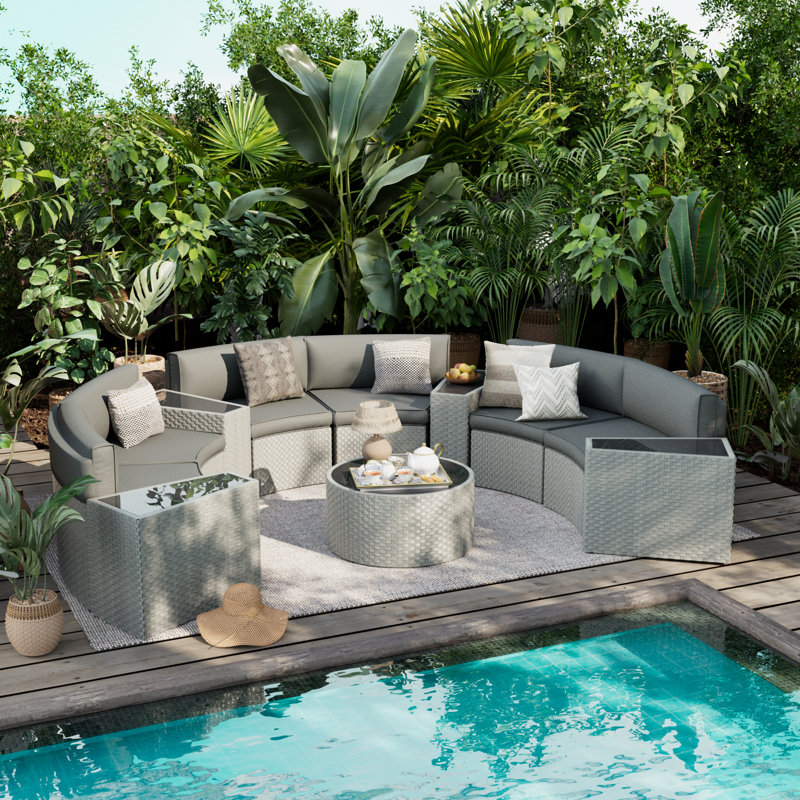 Latitude Run Half Moon 6 Person Fully Assembled Curved Patio Conversation Set With Coffee Table Side Table Wayfair